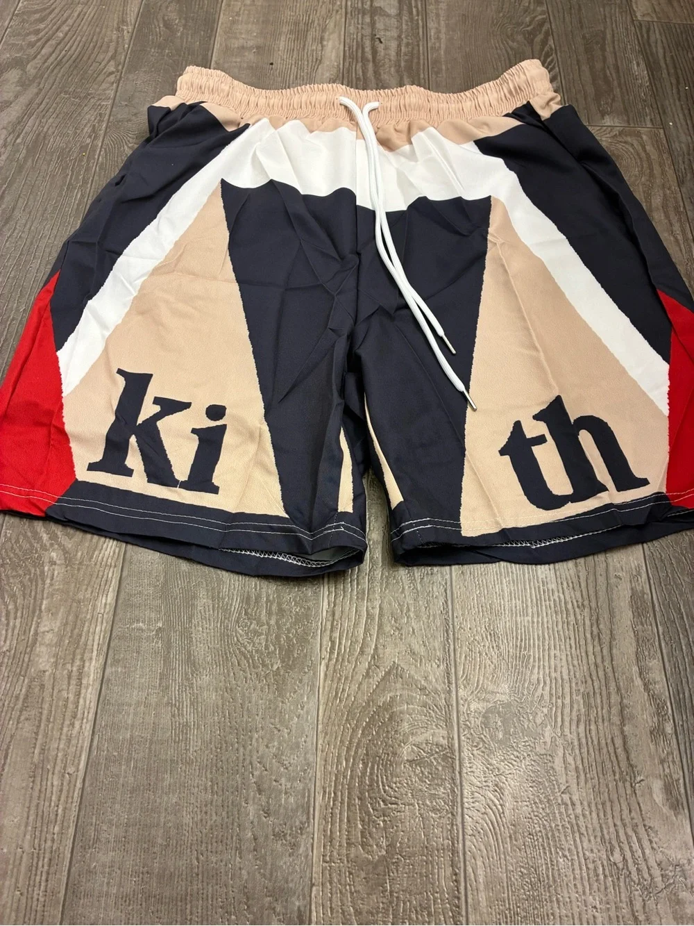 Kith Size Medium Colorblock Drawstring Shorts — Navy, Beige, White & Red